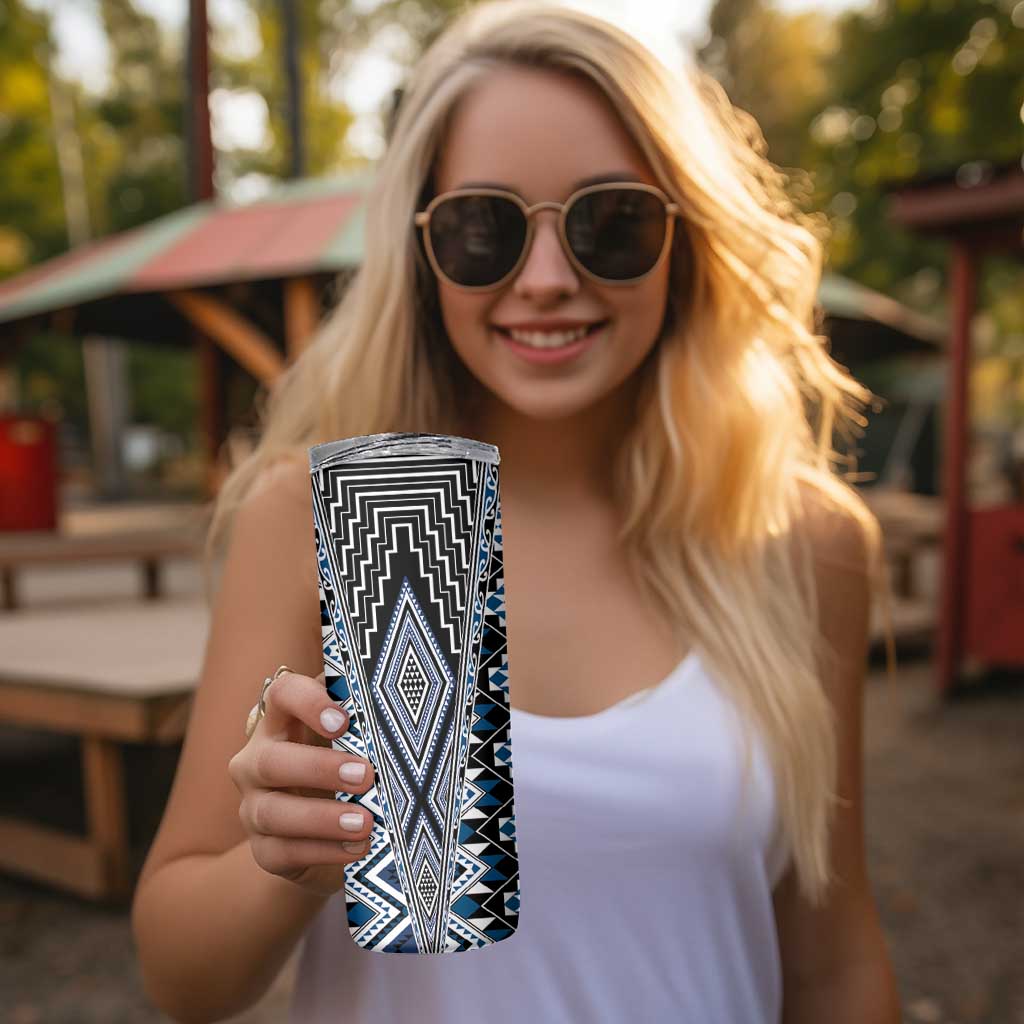 Blue Aotearoa Tukutuku and Poutama Motif Skinny Tumbler LT03 - Polynesian Pride