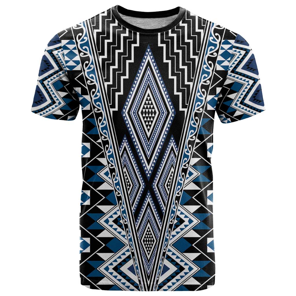 Blue Aotearoa Tukutuku and Poutama Motif T Shirt LT03 Blue - Polynesian Pride