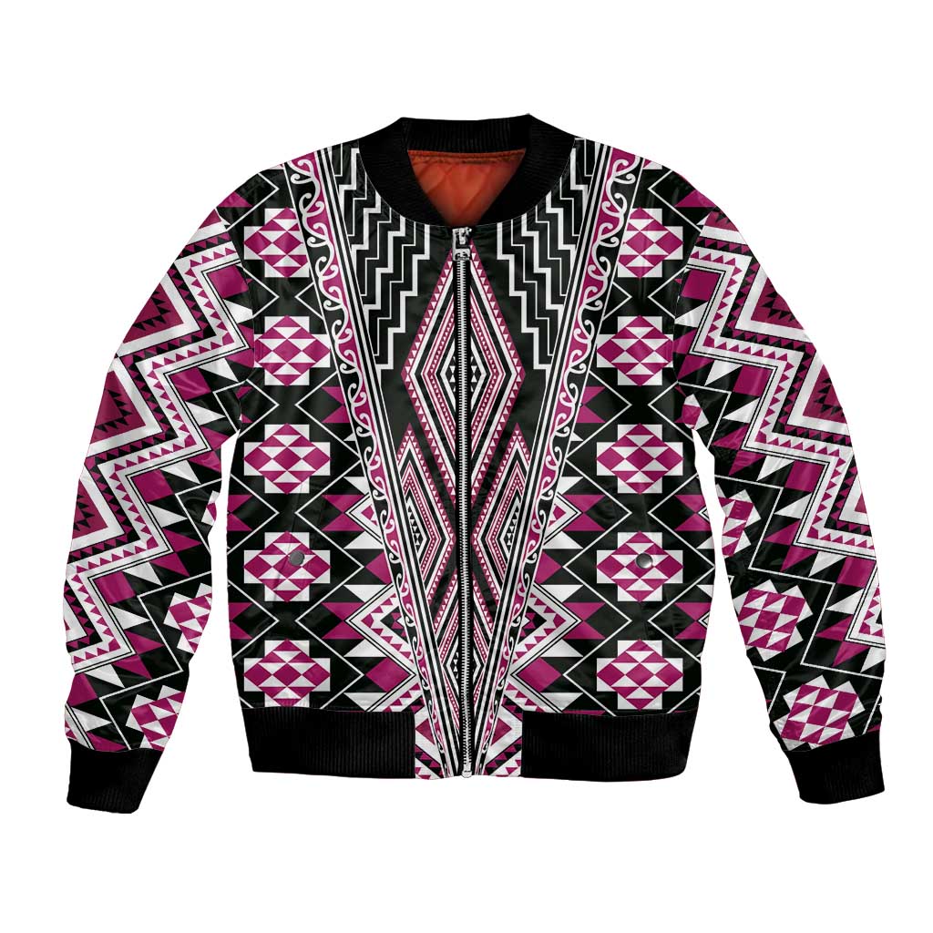 Pink Aotearoa Tukutuku and Poutama Motif Bomber Jacket LT03 Unisex Pink - Polynesian Pride