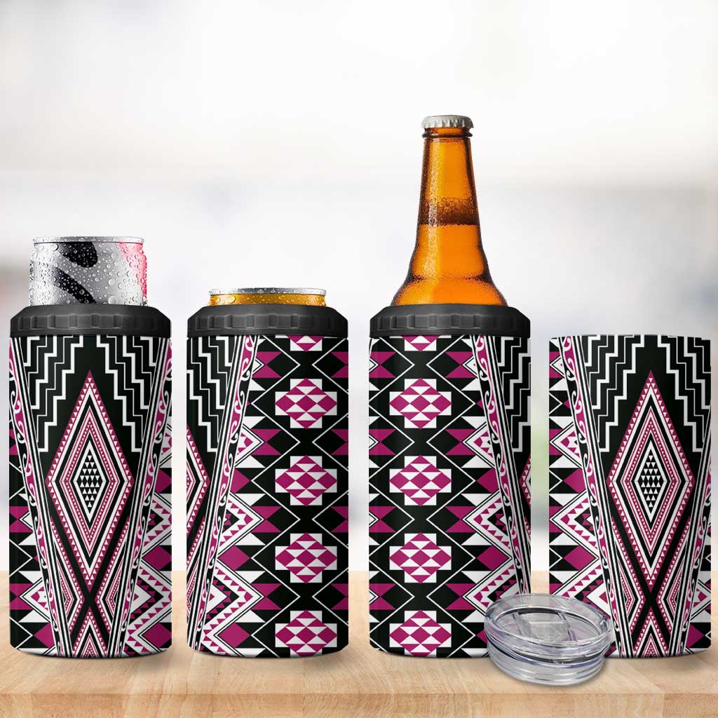 Pink Aotearoa Tukutuku and Poutama Motif 4 in 1 Can Cooler Tumbler LT03 - Polynesian Pride