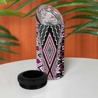 Pink Aotearoa Tukutuku and Poutama Motif 4 in 1 Can Cooler Tumbler LT03 - Polynesian Pride