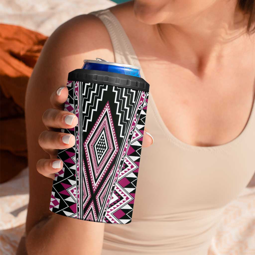 Pink Aotearoa Tukutuku and Poutama Motif 4 in 1 Can Cooler Tumbler LT03 - Polynesian Pride