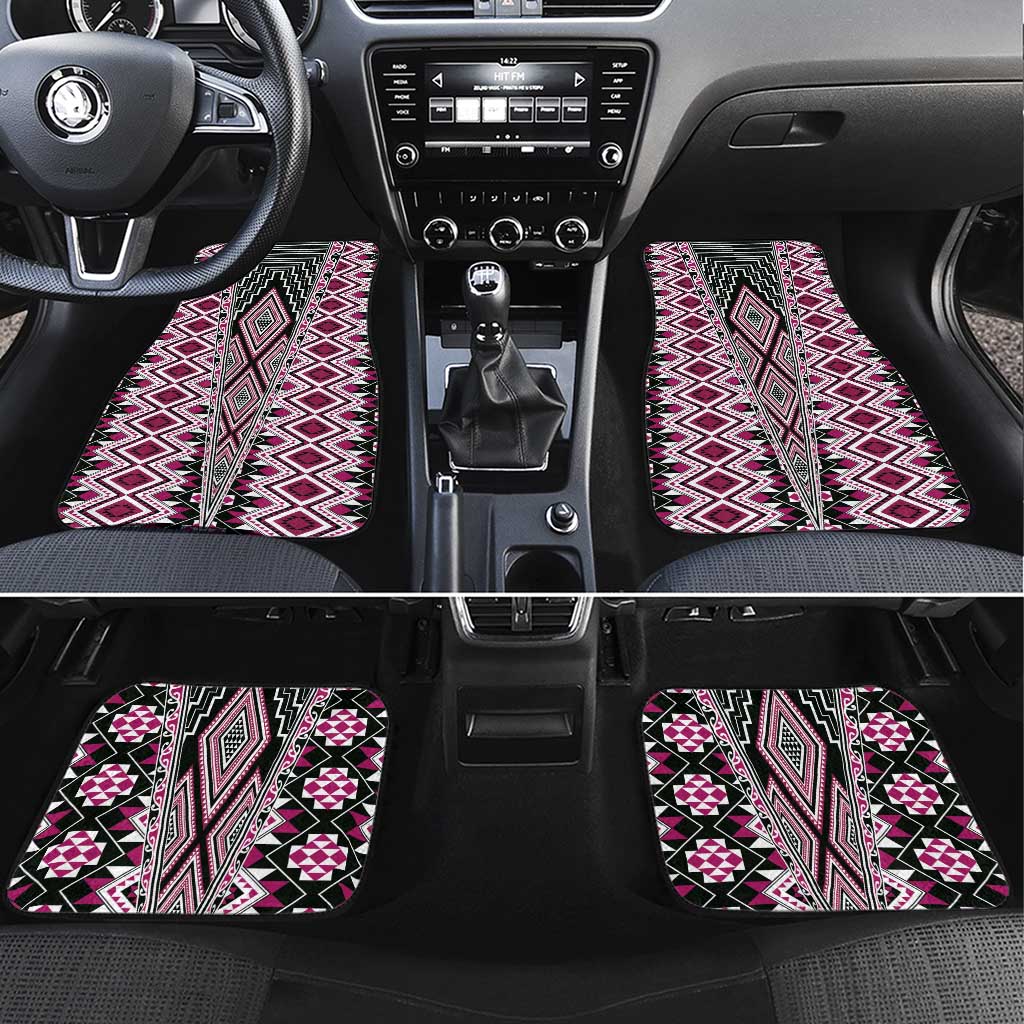 Pink Aotearoa Tukutuku and Poutama Motif Car Mats LT03 Set 4pcs Pink - Polynesian Pride