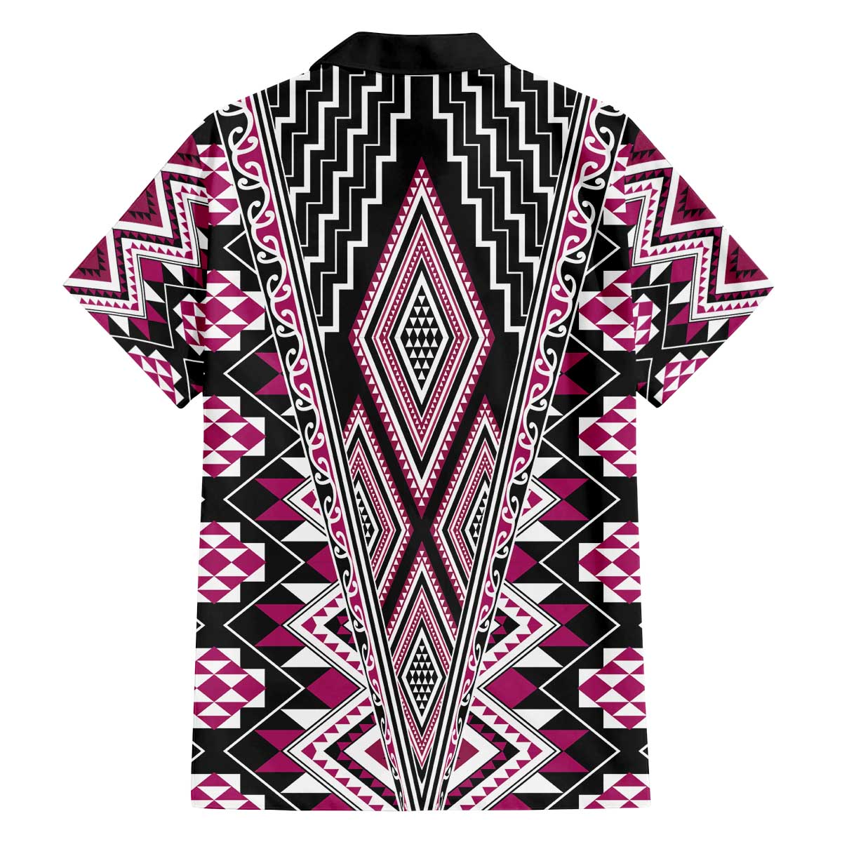 Pink Aotearoa Tukutuku and Poutama Motif Family Matching Off The Shoulder Long Sleeve Dress and Hawaiian Shirt LT03 - Polynesian Pride