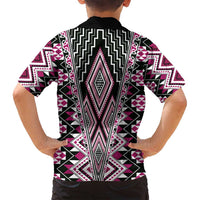 Pink Aotearoa Tukutuku and Poutama Motif Family Matching Off Shoulder Maxi Dress and Hawaiian Shirt LT03 - Polynesian Pride