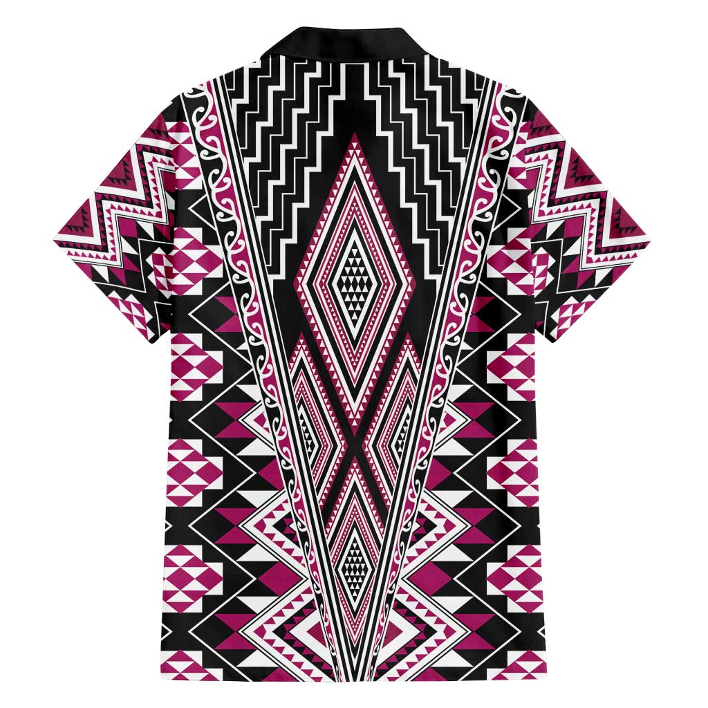 Pink Aotearoa Tukutuku and Poutama Motif Family Matching Puletasi and Hawaiian Shirt LT03 - Polynesian Pride