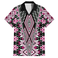 Pink Aotearoa Tukutuku and Poutama Motif Family Matching Short Sleeve Bodycon Dress and Hawaiian Shirt LT03 Dad's Shirt - Short Sleeve Pink - Polynesian Pride