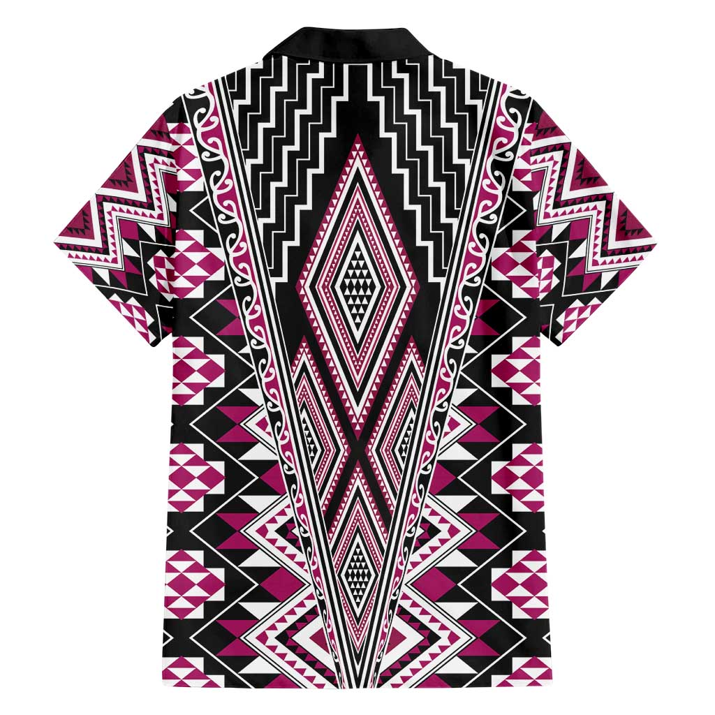 Pink Aotearoa Tukutuku and Poutama Motif Family Matching Short Sleeve Bodycon Dress and Hawaiian Shirt LT03 - Polynesian Pride