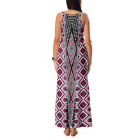 Pink Aotearoa Tukutuku and Poutama Motif Family Matching Tank Maxi Dress and Hawaiian Shirt LT03 - Polynesian Pride