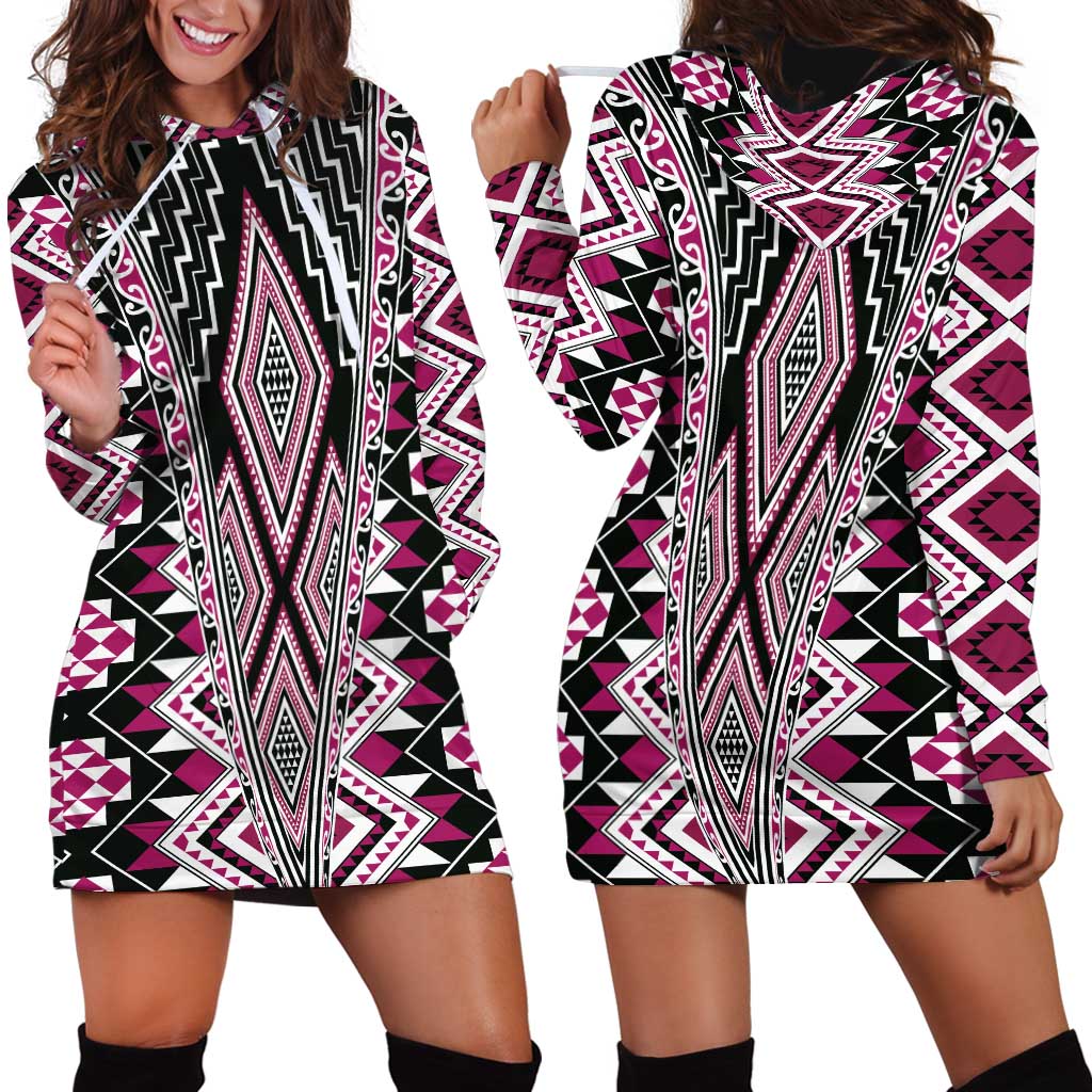 Pink Aotearoa Tukutuku and Poutama Motif Hoodie Dress LT03 - Polynesian Pride