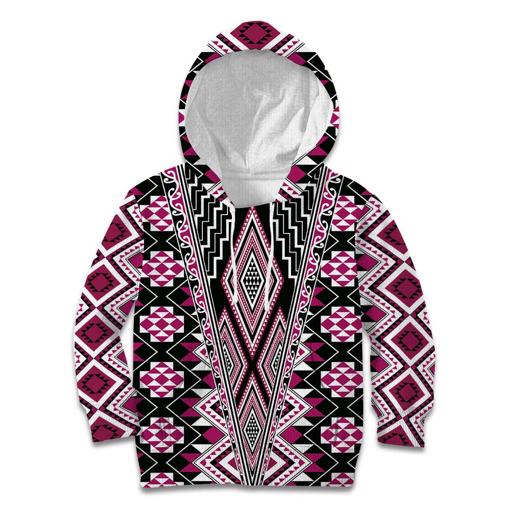 Pink Aotearoa Tukutuku and Poutama Motif Kid Hoodie LT03 Hoodie Pink - Polynesian Pride