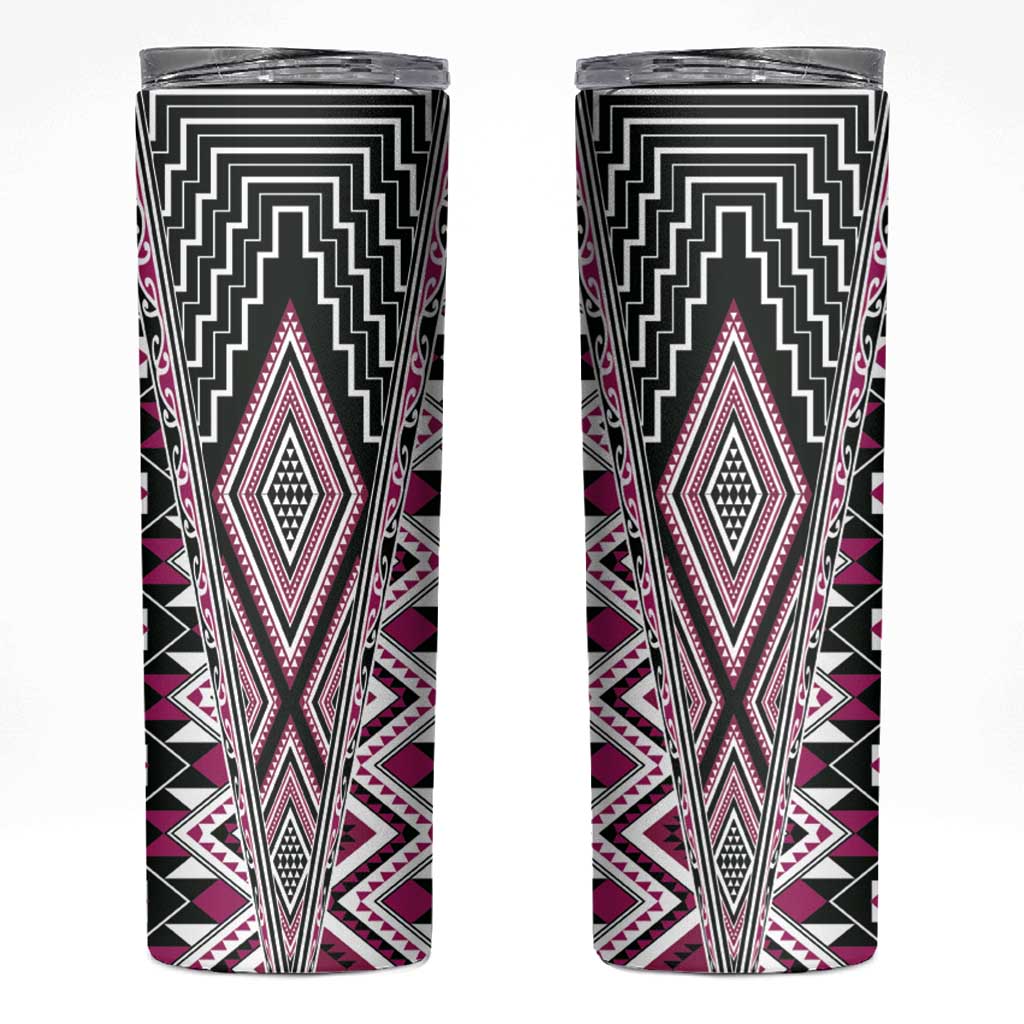 Pink Aotearoa Tukutuku and Poutama Motif Skinny Tumbler LT03 Pink - Polynesian Pride