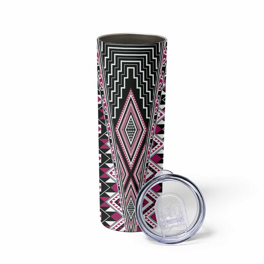 Pink Aotearoa Tukutuku and Poutama Motif Skinny Tumbler LT03 - Polynesian Pride