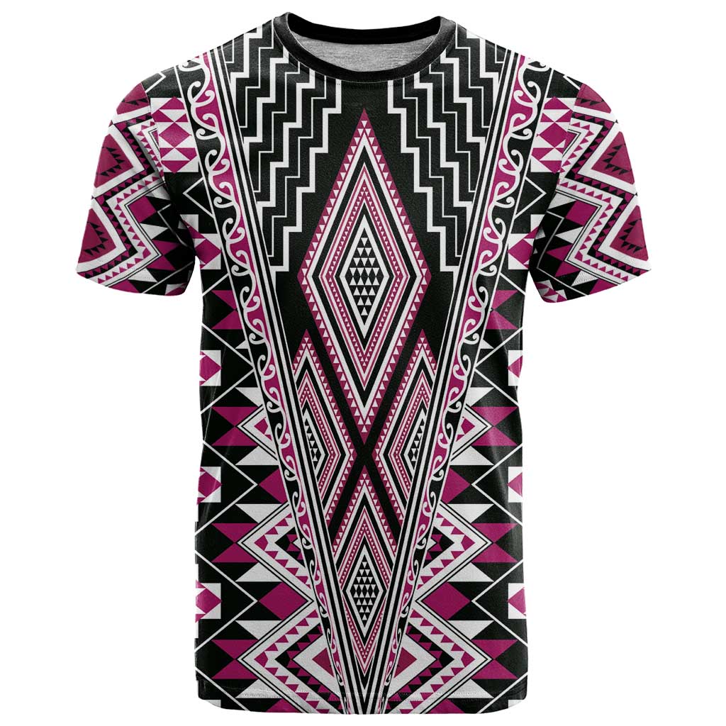 Pink Aotearoa Tukutuku and Poutama Motif T Shirt LT03 Pink - Polynesian Pride