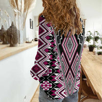 Pink Aotearoa Tukutuku and Poutama Motif Women Casual Shirt LT03 - Polynesian Pride
