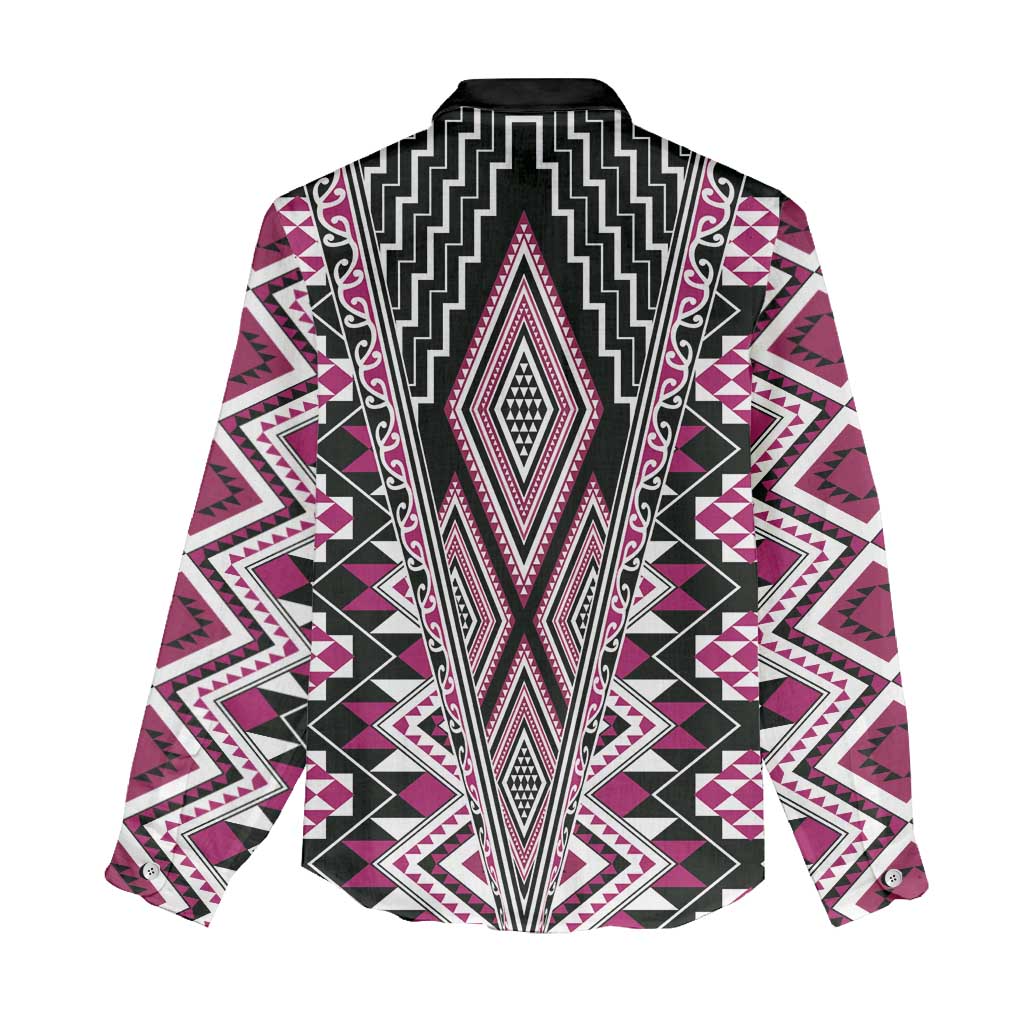 Pink Aotearoa Tukutuku and Poutama Motif Women Casual Shirt LT03 - Polynesian Pride