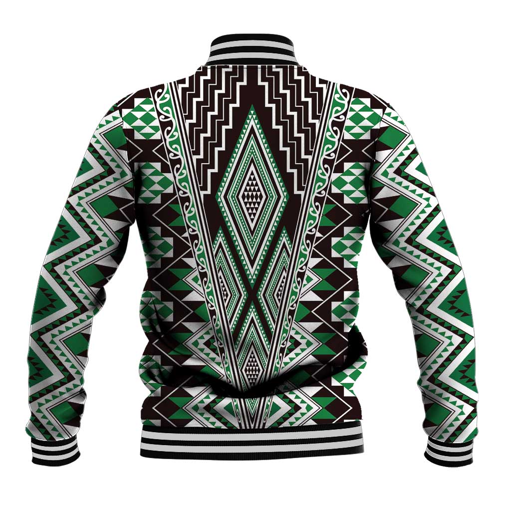Green Aotearoa Tukutuku and Poutama Motif Baseball Jacket LT03 - Polynesian Pride
