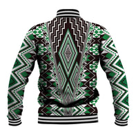 Green Aotearoa Tukutuku and Poutama Motif Baseball Jacket LT03 - Polynesian Pride