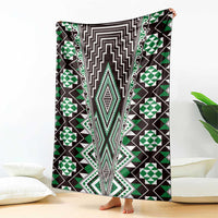 Green Aotearoa Tukutuku and Poutama Motif Blanket LT03 - Polynesian Pride