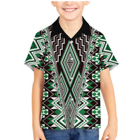 Green Aotearoa Tukutuku and Poutama Motif Family Matching Mermaid Dress and Hawaiian Shirt LT03 Son's Shirt Green - Polynesian Pride