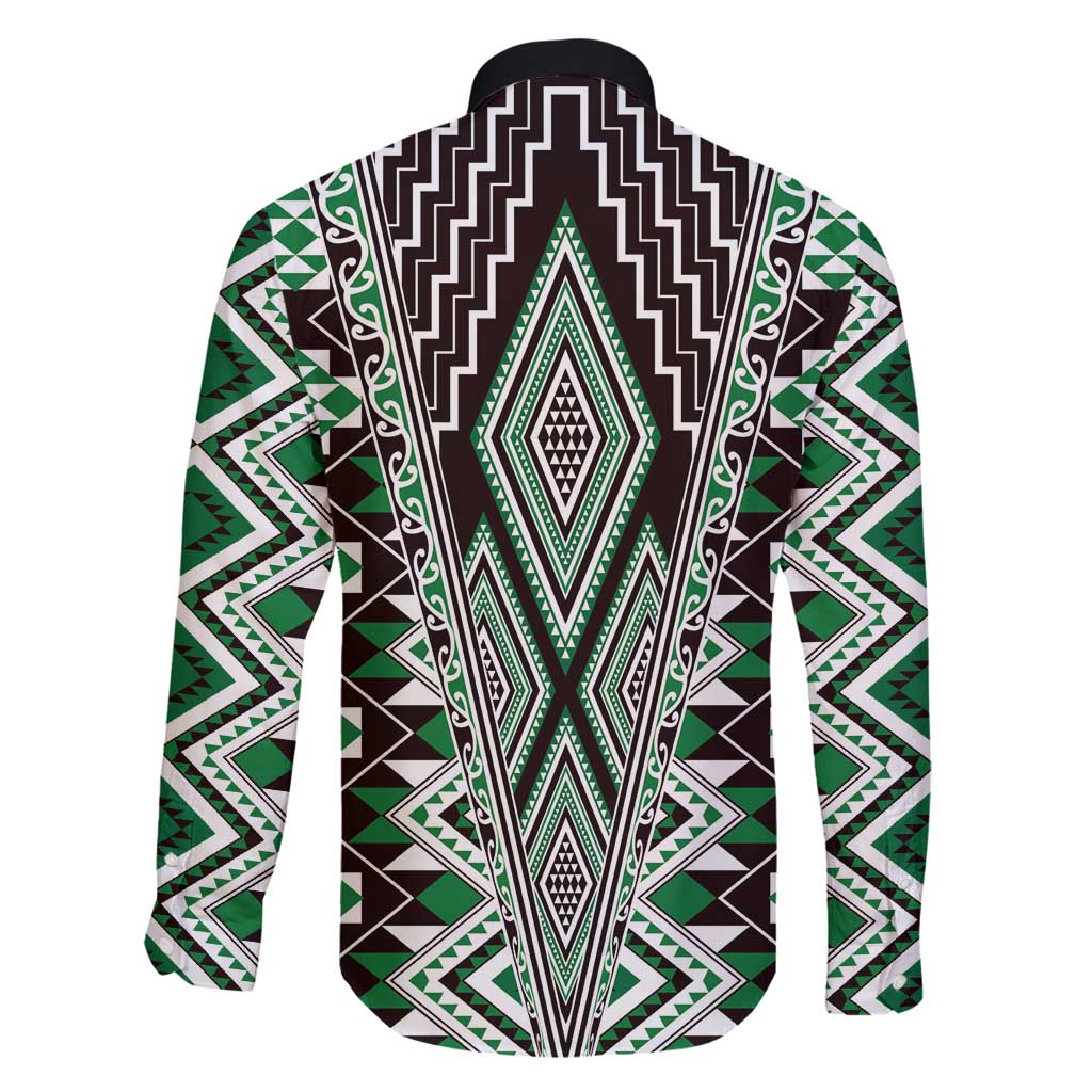 Green Aotearoa Tukutuku and Poutama Motif Family Matching Tank Maxi Dress and Hawaiian Shirt LT03 - Polynesian Pride