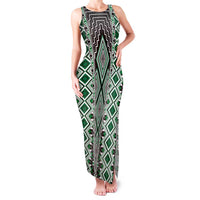 Green Aotearoa Tukutuku and Poutama Motif Family Matching Tank Maxi Dress and Hawaiian Shirt LT03 Mom's Dress Green - Polynesian Pride