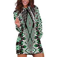 Green Aotearoa Tukutuku and Poutama Motif Hoodie Dress LT03 Green - Polynesian Pride