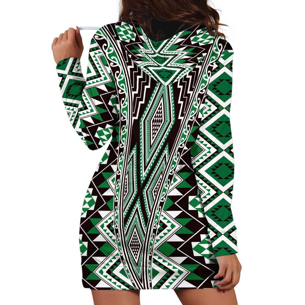 Green Aotearoa Tukutuku and Poutama Motif Hoodie Dress LT03 - Polynesian Pride