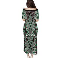 Green Aotearoa Tukutuku and Poutama Motif Puletasi LT03 - Polynesian Pride