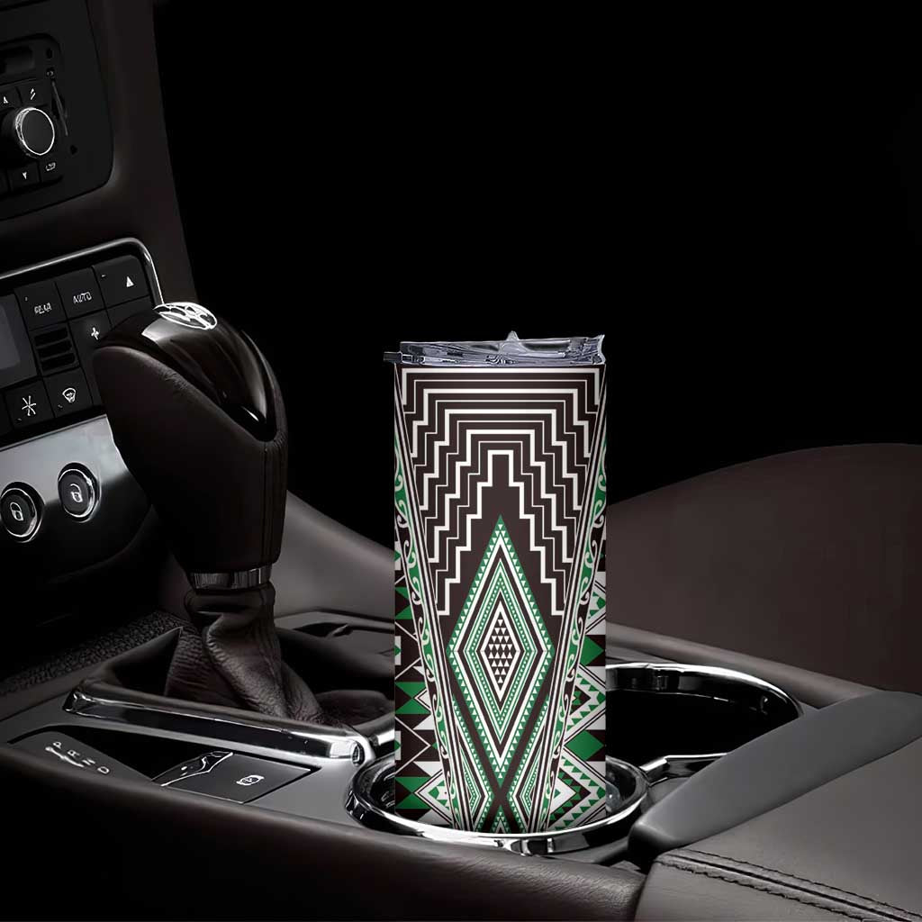 Green Aotearoa Tukutuku and Poutama Motif Skinny Tumbler LT03 - Polynesian Pride