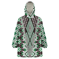 Green Aotearoa Tukutuku and Poutama Motif Wearable Blanket Hoodie LT03 One Size Green - Polynesian Pride