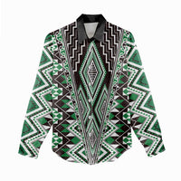 Green Aotearoa Tukutuku and Poutama Motif Women Casual Shirt LT03 - Polynesian Pride