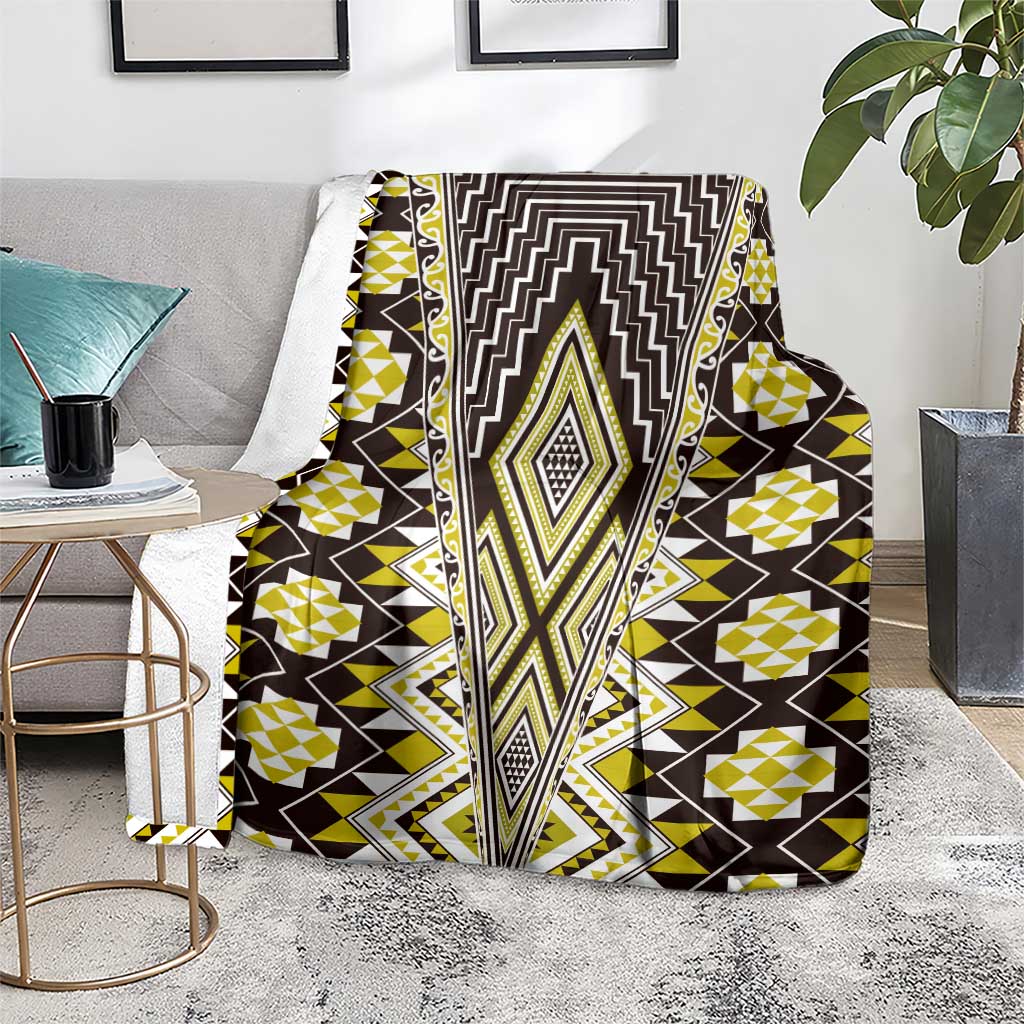 Yellow Aotearoa Tukutuku and Poutama Motif Blanket LT03 - Polynesian Pride
