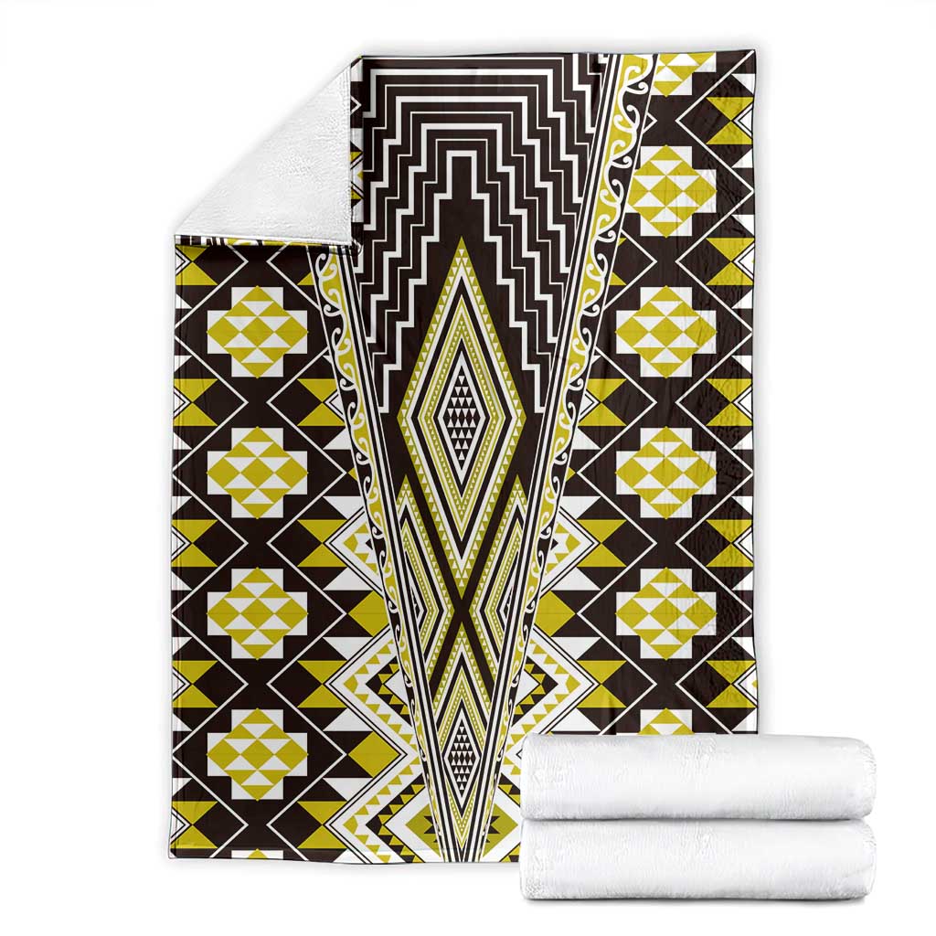 Yellow Aotearoa Tukutuku and Poutama Motif Blanket LT03 - Polynesian Pride