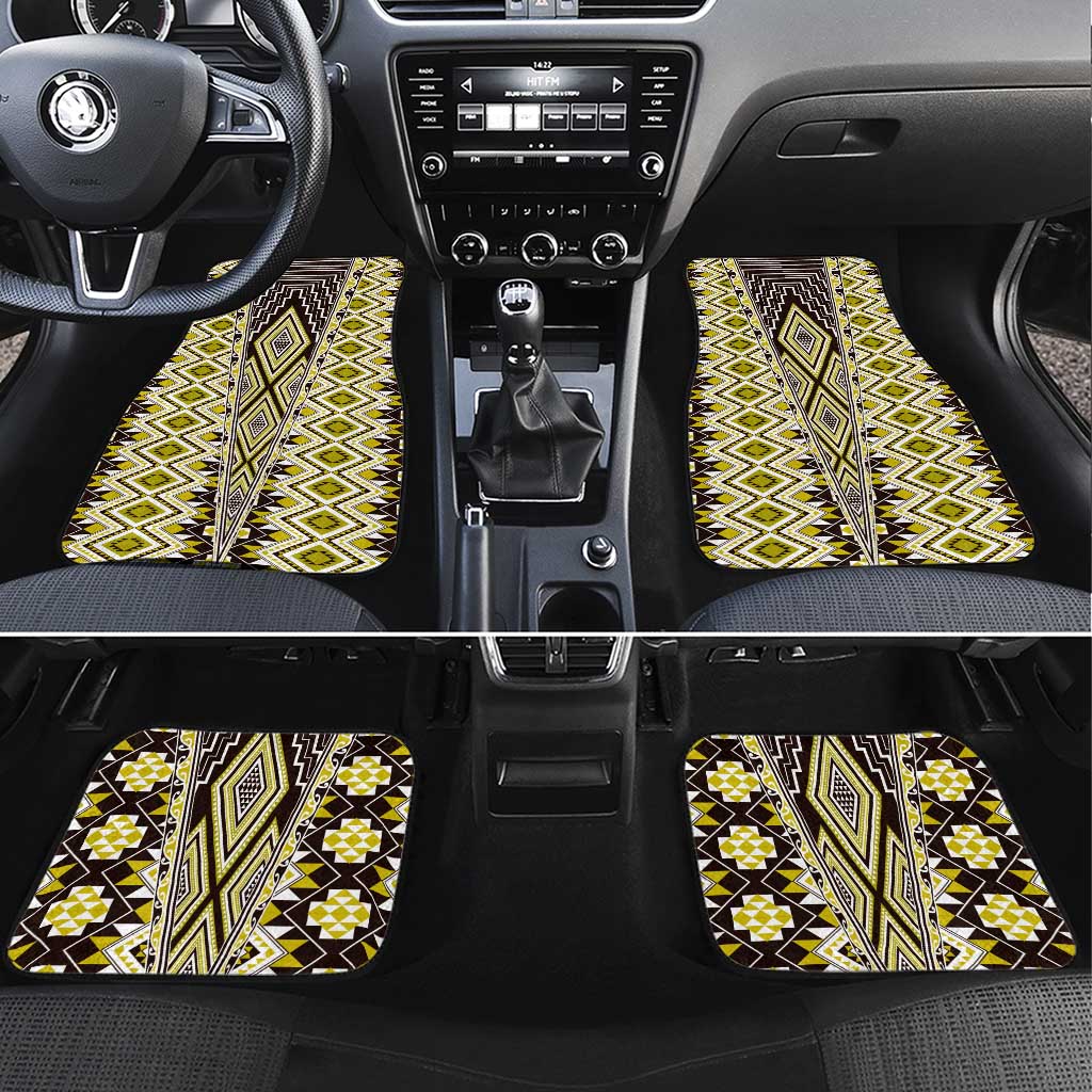 Yellow Aotearoa Tukutuku and Poutama Motif Car Mats LT03 Set 4pcs Yellow - Polynesian Pride