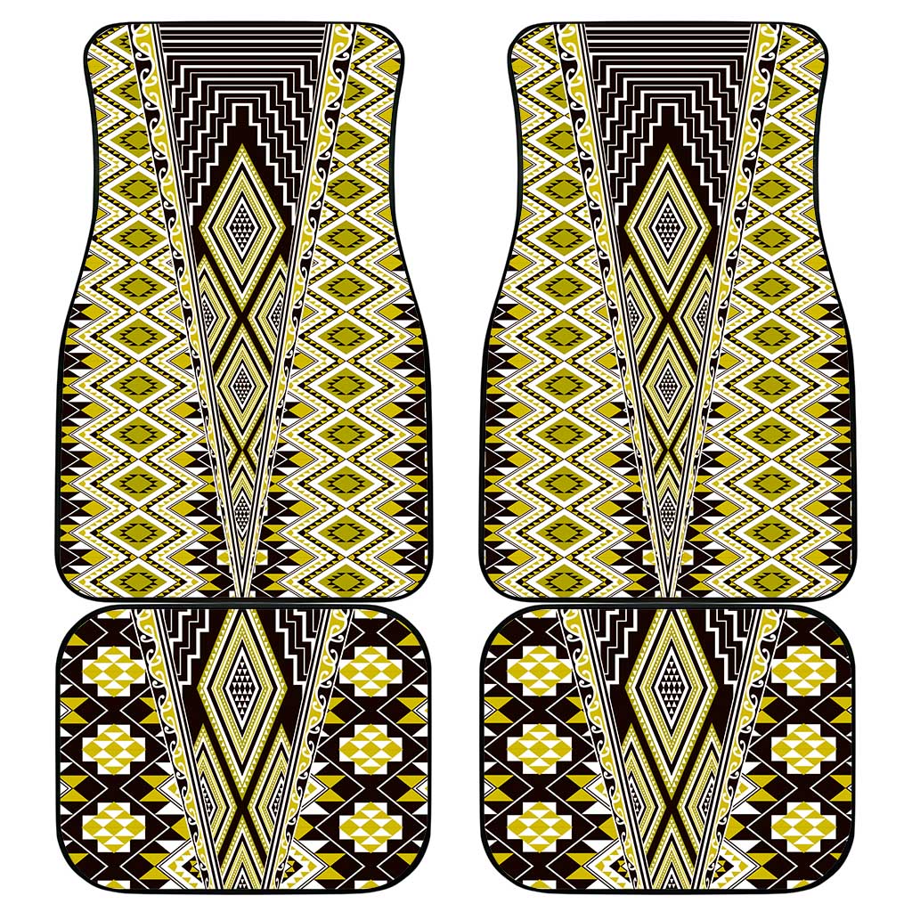 Yellow Aotearoa Tukutuku and Poutama Motif Car Mats LT03 - Polynesian Pride