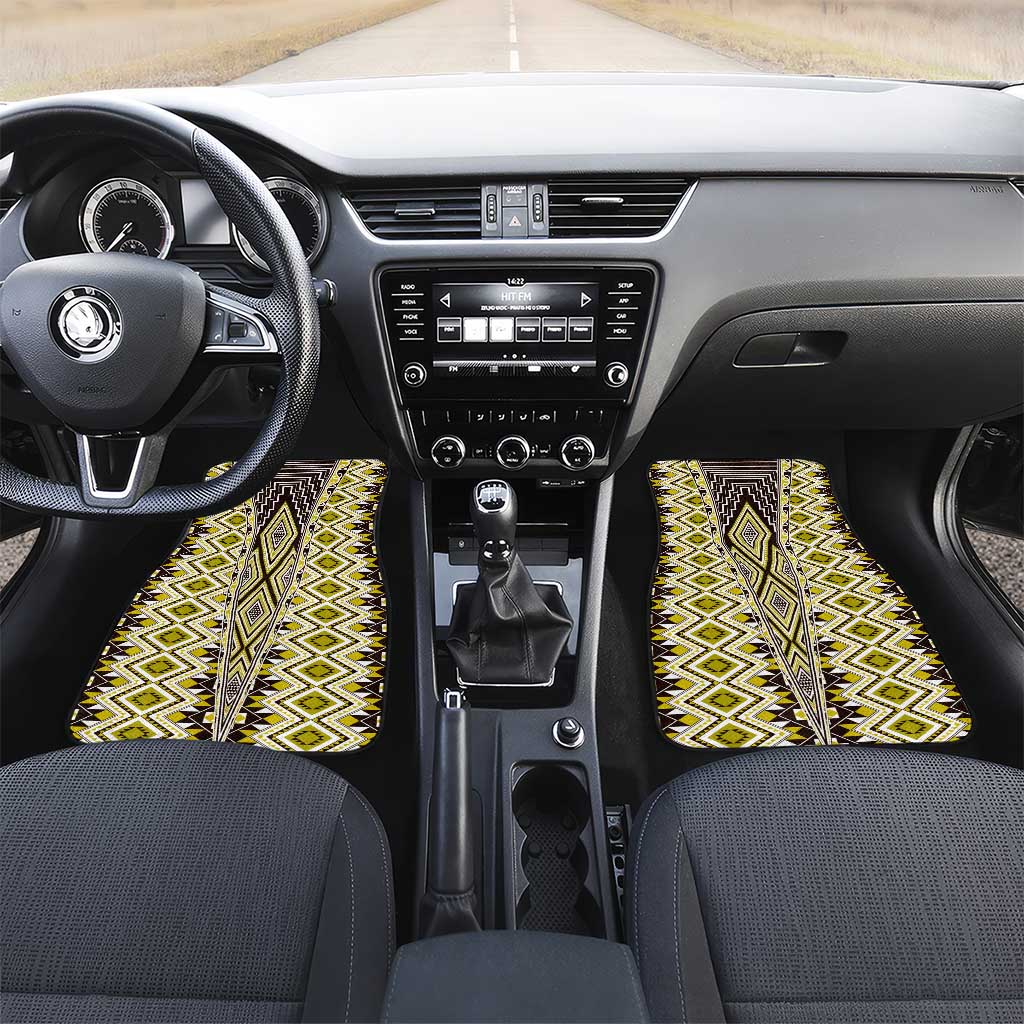 Yellow Aotearoa Tukutuku and Poutama Motif Car Mats LT03 Set 2pcs - Front Yellow - Polynesian Pride