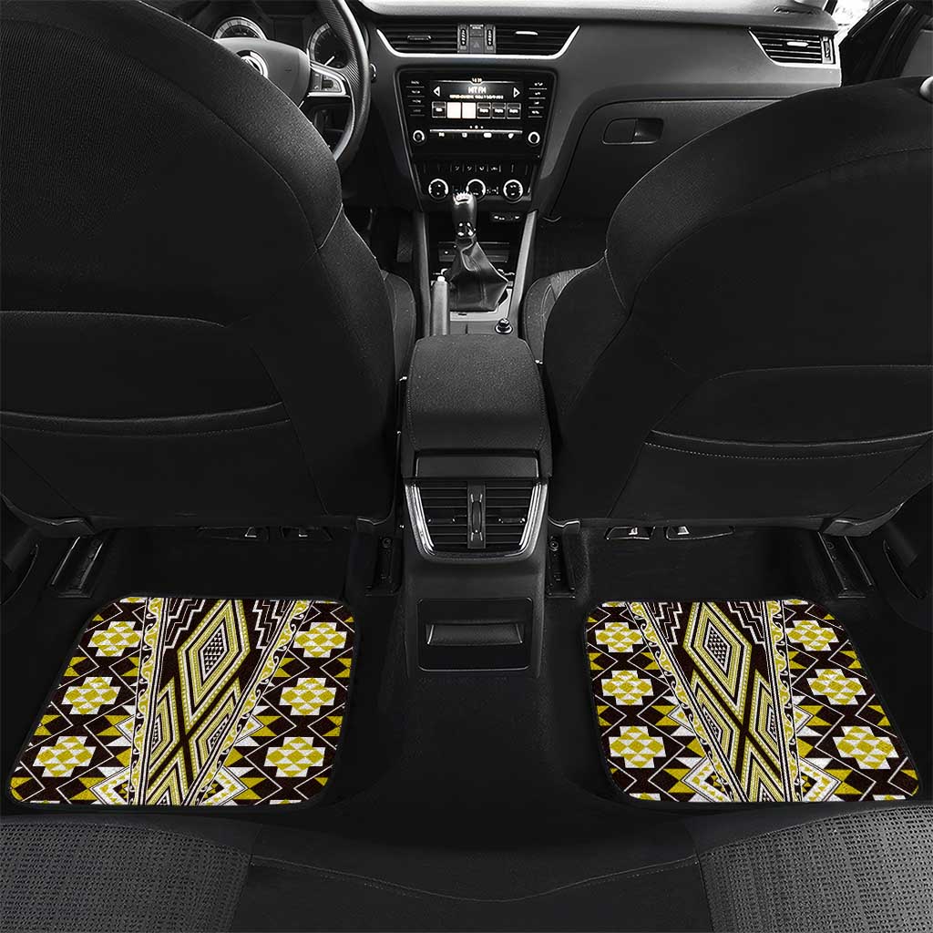 Yellow Aotearoa Tukutuku and Poutama Motif Car Mats LT03 Set 2pcs - Back Yellow - Polynesian Pride