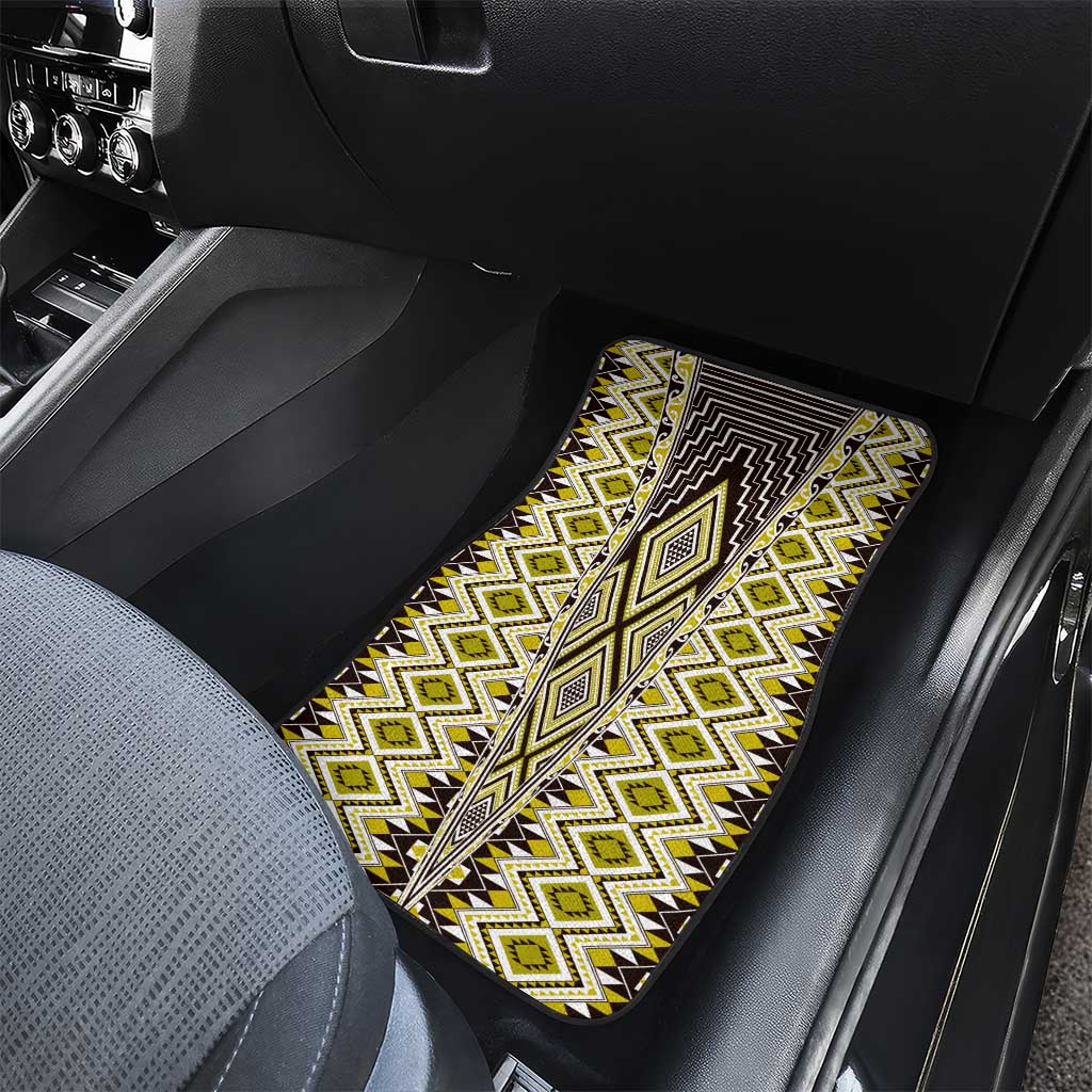 Yellow Aotearoa Tukutuku and Poutama Motif Car Mats LT03 - Polynesian Pride