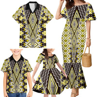 Yellow Aotearoa Tukutuku and Poutama Motif Family Matching Mermaid Dress and Hawaiian Shirt LT03 - Polynesian Pride