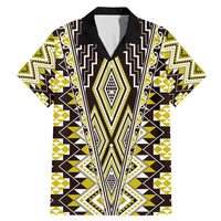 Yellow Aotearoa Tukutuku and Poutama Motif Family Matching Mermaid Dress and Hawaiian Shirt LT03 Dad's Shirt - Short Sleeve Yellow - Polynesian Pride