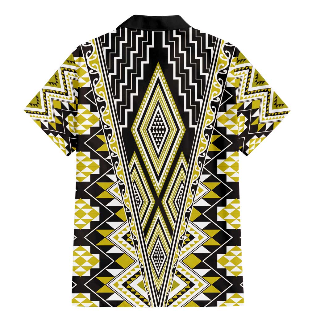 Yellow Aotearoa Tukutuku and Poutama Motif Family Matching Mermaid Dress and Hawaiian Shirt LT03 - Polynesian Pride