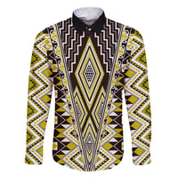 Yellow Aotearoa Tukutuku and Poutama Motif Family Matching Mermaid Dress and Hawaiian Shirt LT03 Dad's Shirt - Long Sleeve Yellow - Polynesian Pride
