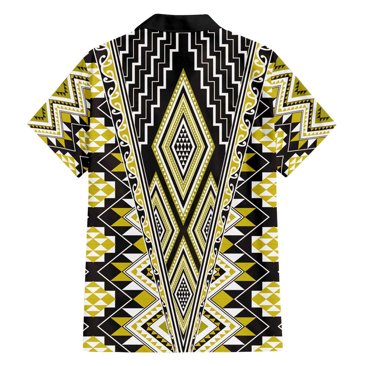 Yellow Aotearoa Tukutuku and Poutama Motif Family Matching Off The Shoulder Long Sleeve Dress and Hawaiian Shirt LT03 - Polynesian Pride