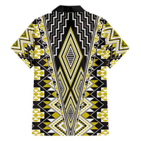 Yellow Aotearoa Tukutuku and Poutama Motif Family Matching Off The Shoulder Long Sleeve Dress and Hawaiian Shirt LT03 - Polynesian Pride