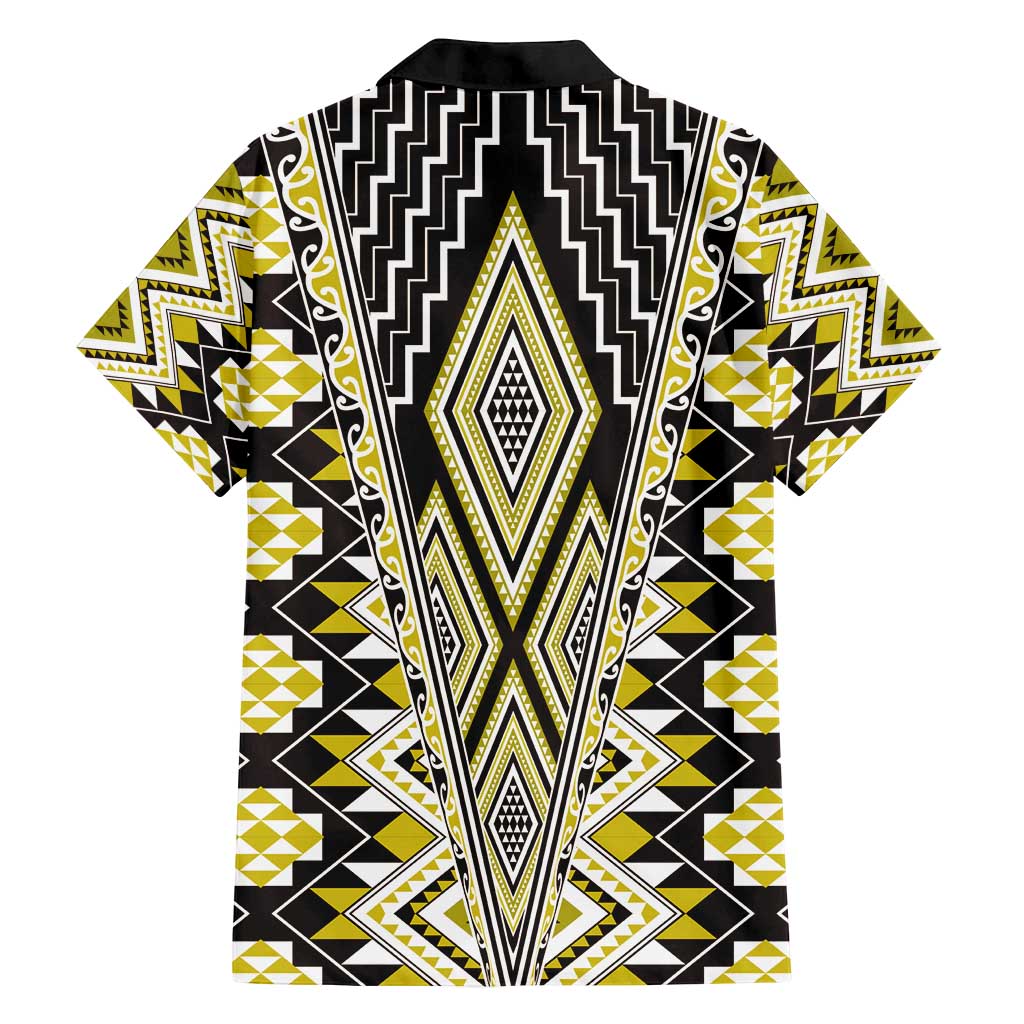 Yellow Aotearoa Tukutuku and Poutama Motif Family Matching Summer Maxi Dress and Hawaiian Shirt LT03 - Polynesian Pride