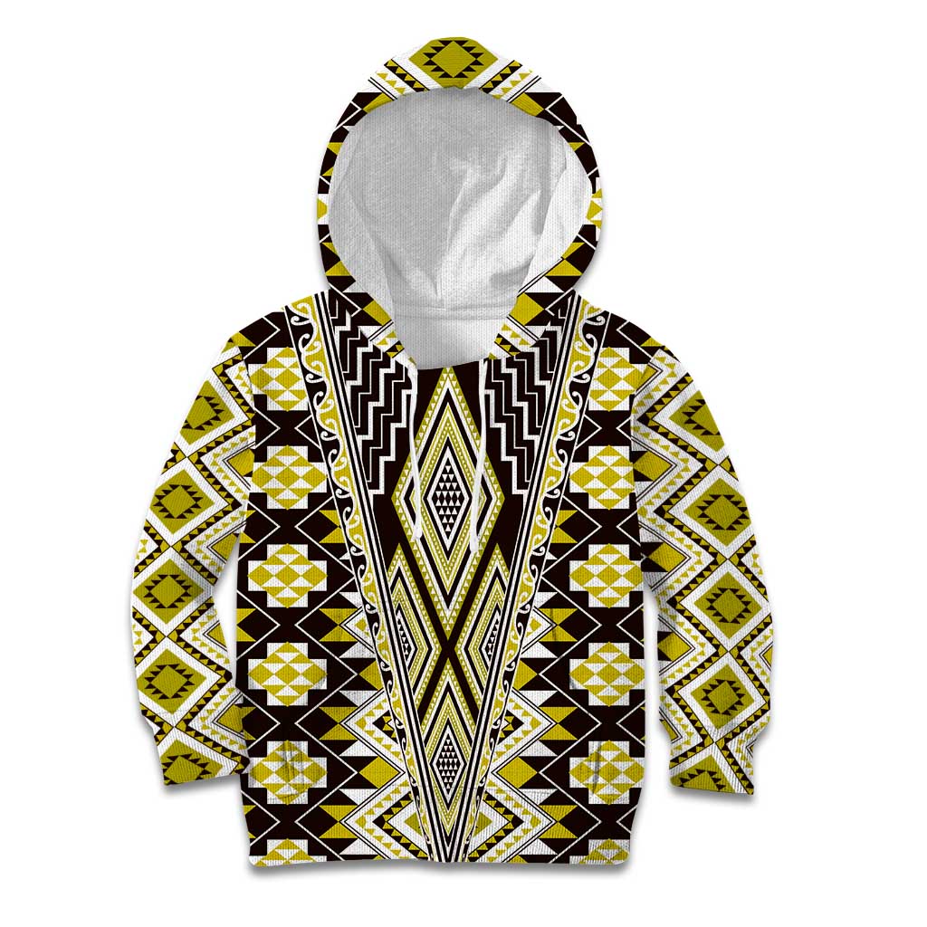 Yellow Aotearoa Tukutuku and Poutama Motif Kid Hoodie LT03 Hoodie Yellow - Polynesian Pride