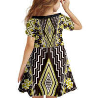 Yellow Aotearoa Tukutuku and Poutama Motif Kid Short Sleeve Dress LT03 - Polynesian Pride
