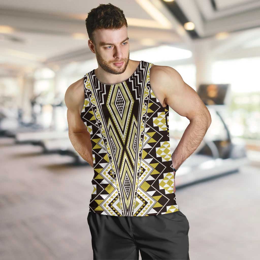 Yellow Aotearoa Tukutuku and Poutama Motif Men Tank Top LT03 Yellow - Polynesian Pride
