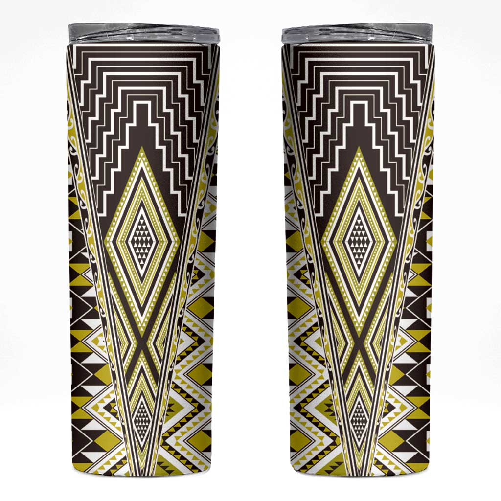 Yellow Aotearoa Tukutuku and Poutama Motif Skinny Tumbler LT03 Yellow - Polynesian Pride